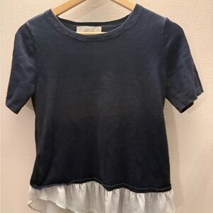 LOFT Dark Blue Short Sleeve Top with Ruffle Hem